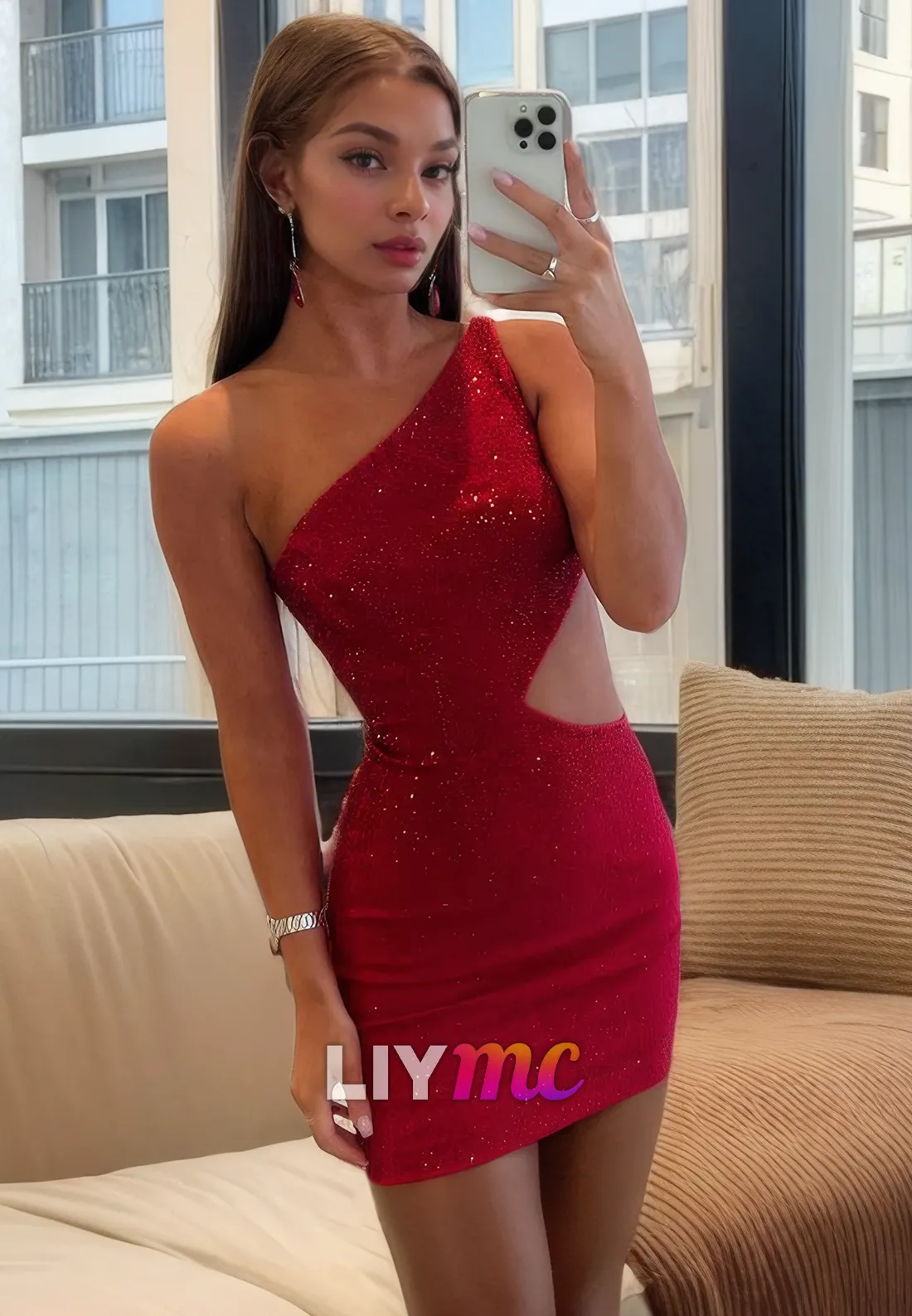 Asymmetrical Sleeveless Cut Out Bodycon Short Homecoming Dress