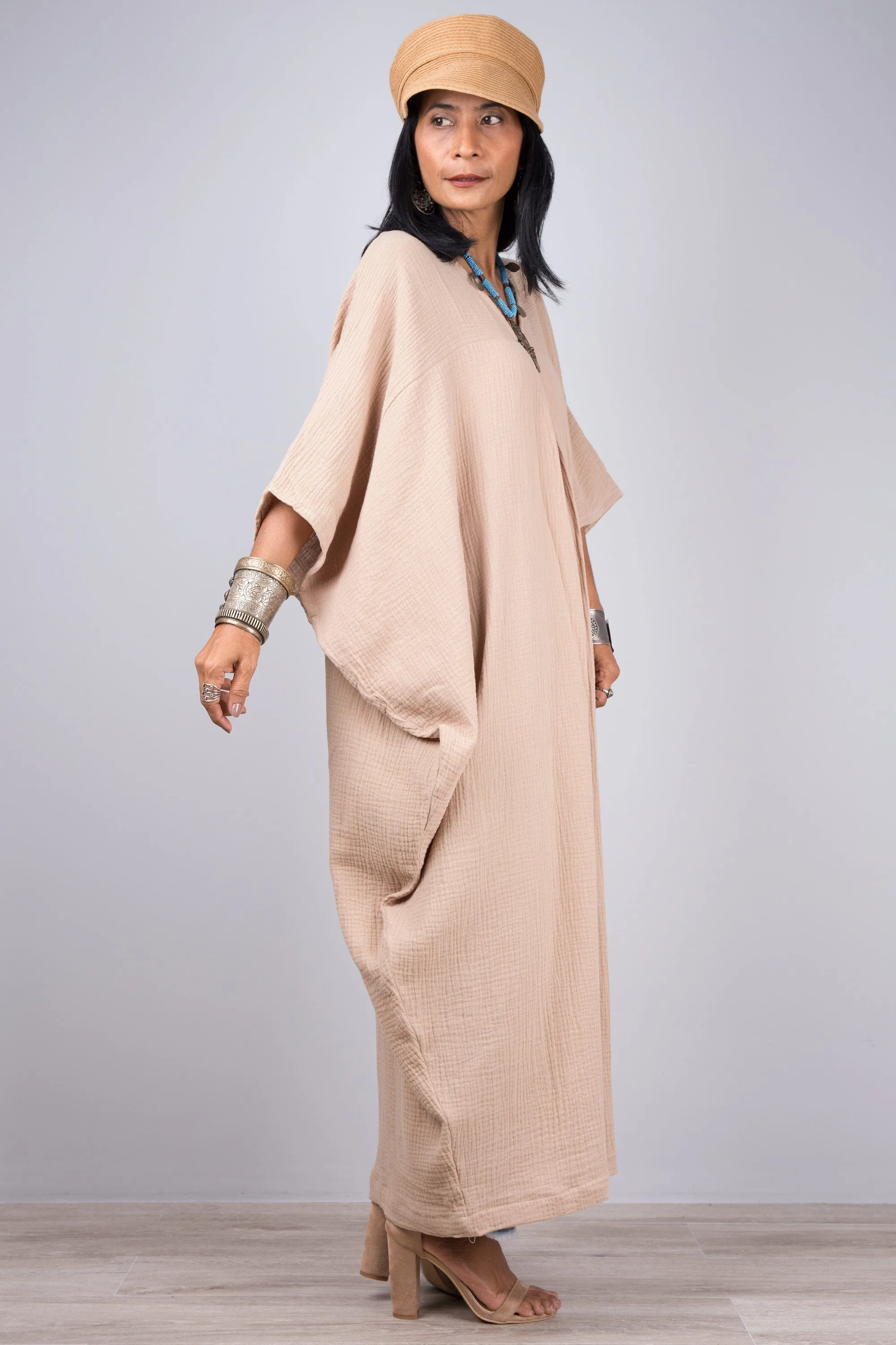 Beige Dress - Cotton Gauze Kaftan