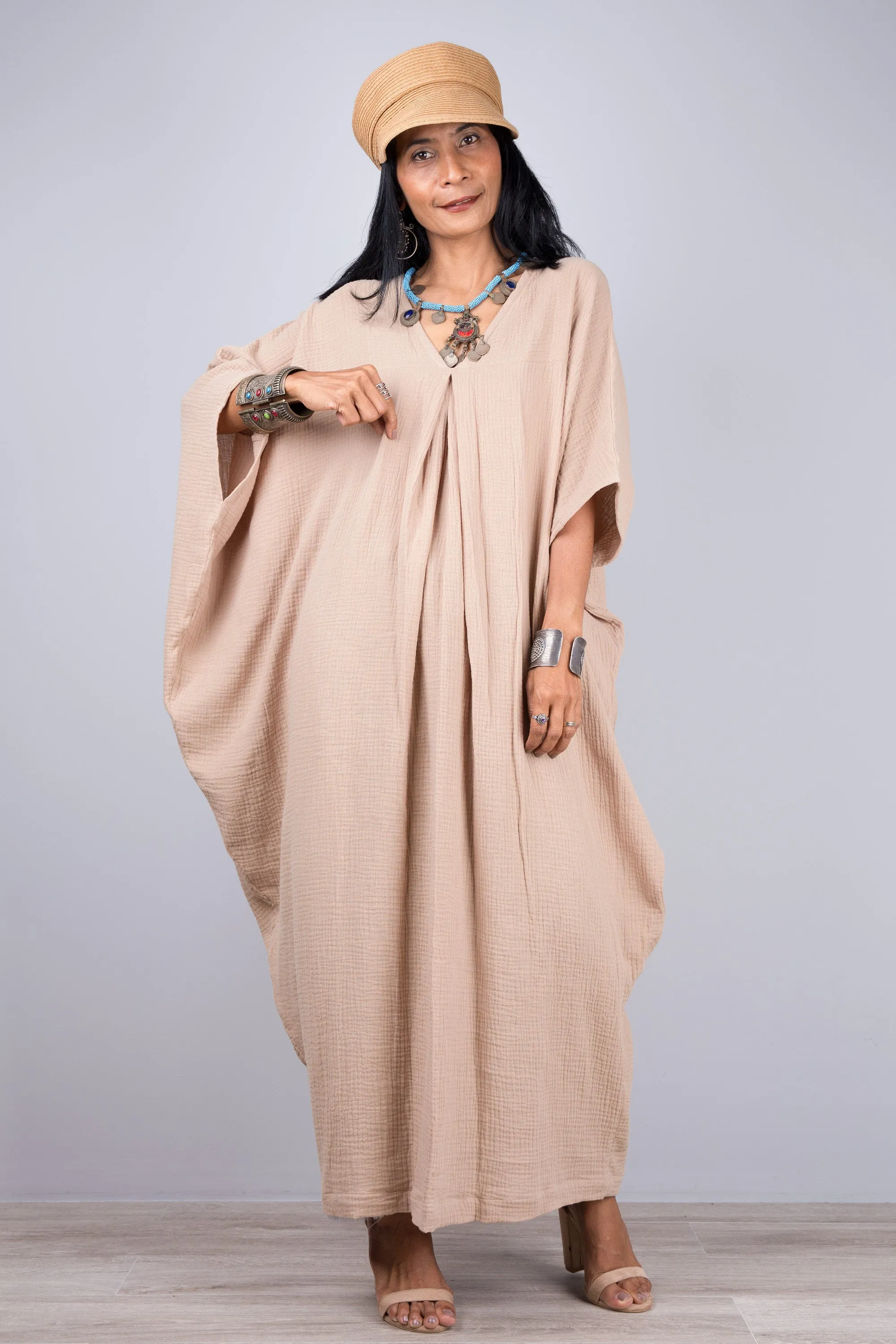 Beige Dress - Cotton Gauze Kaftan