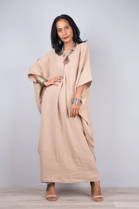 Beige Dress - Cotton Gauze Kaftan