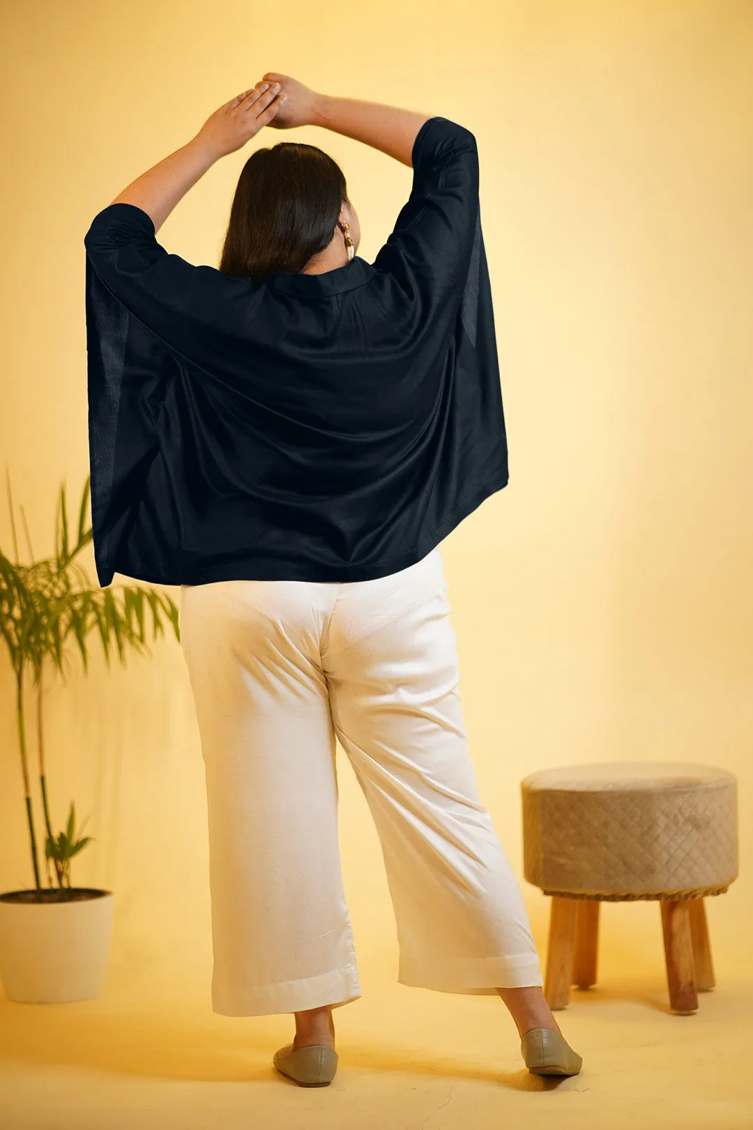 Black Rayon KaftanTop & MilkyWhite Palazzo - Florika