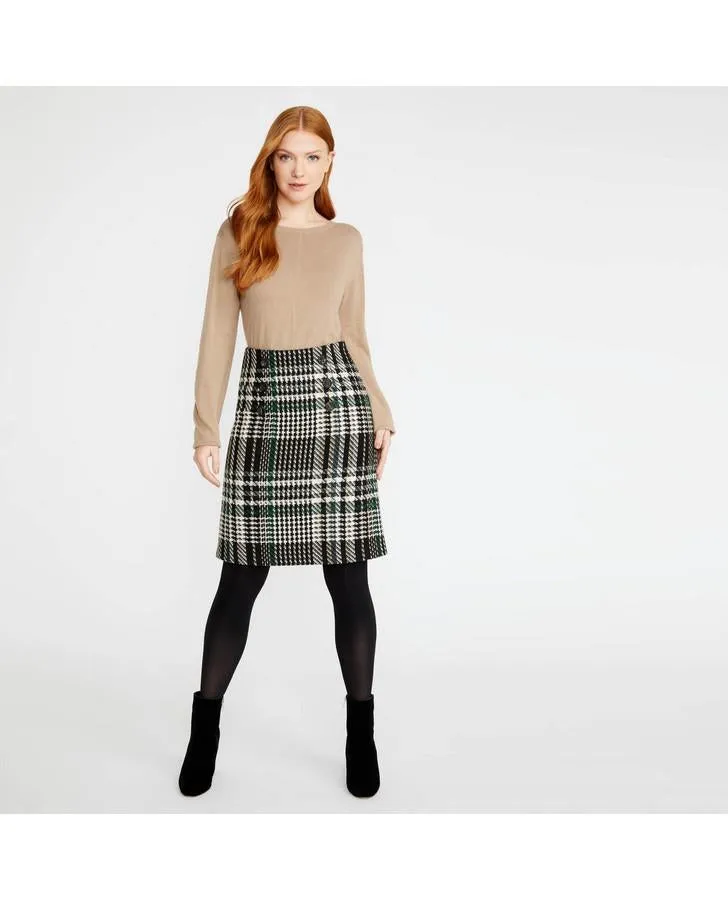 Black/Green A-Line Check Skirt