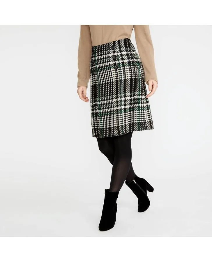 Black/Green A-Line Check Skirt