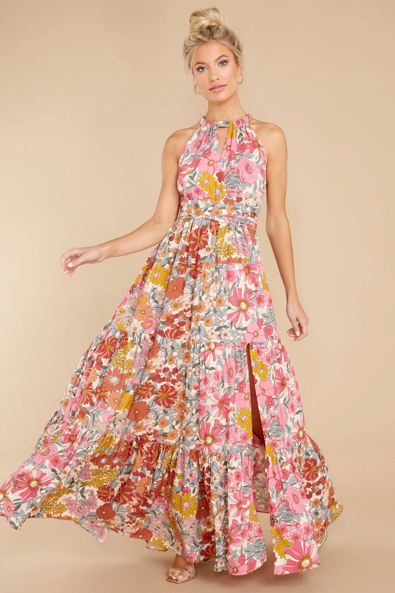 Blossom And Bloom Pink Floral Print Maxi Dress