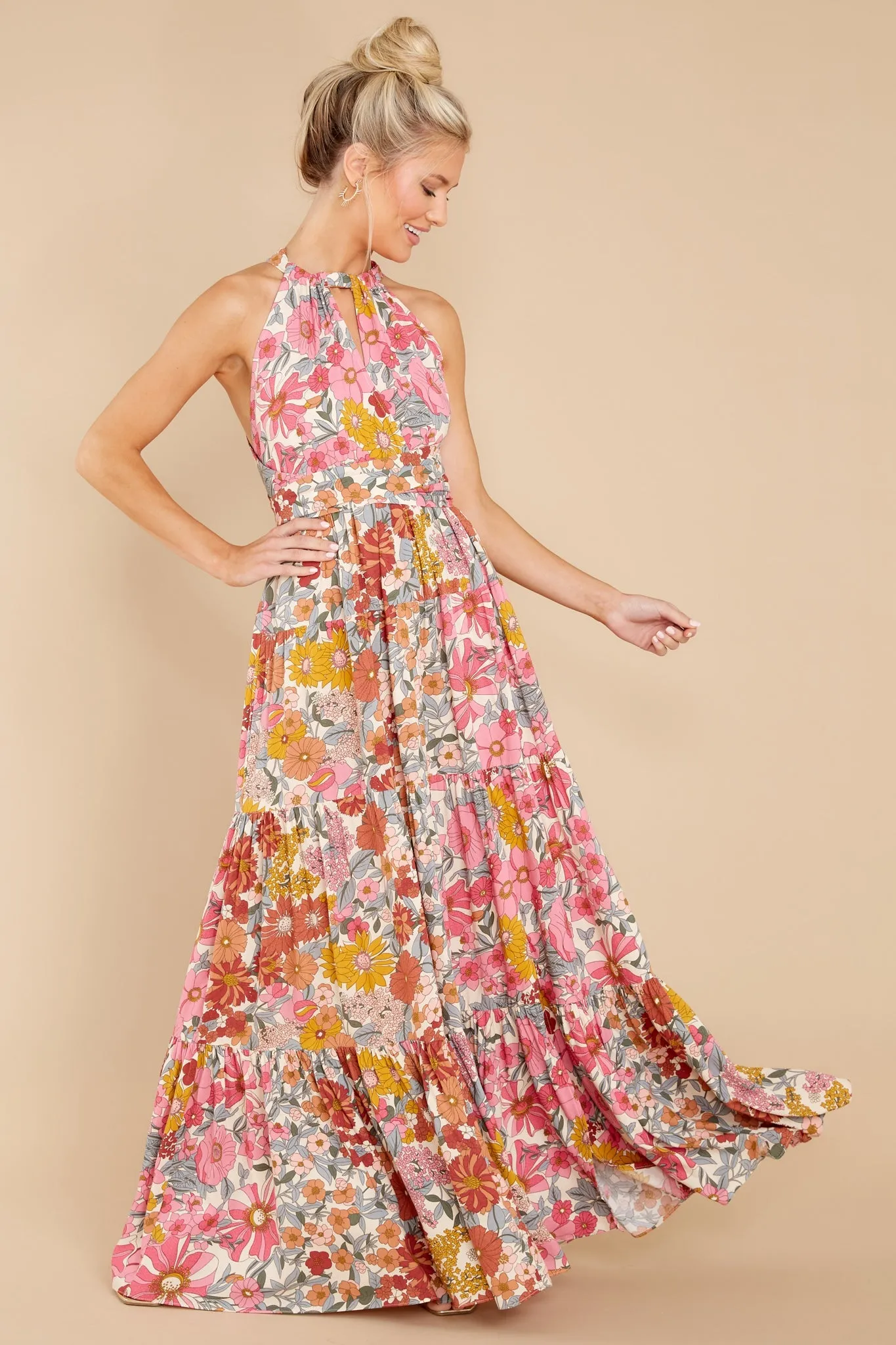 Blossom And Bloom Pink Floral Print Maxi Dress