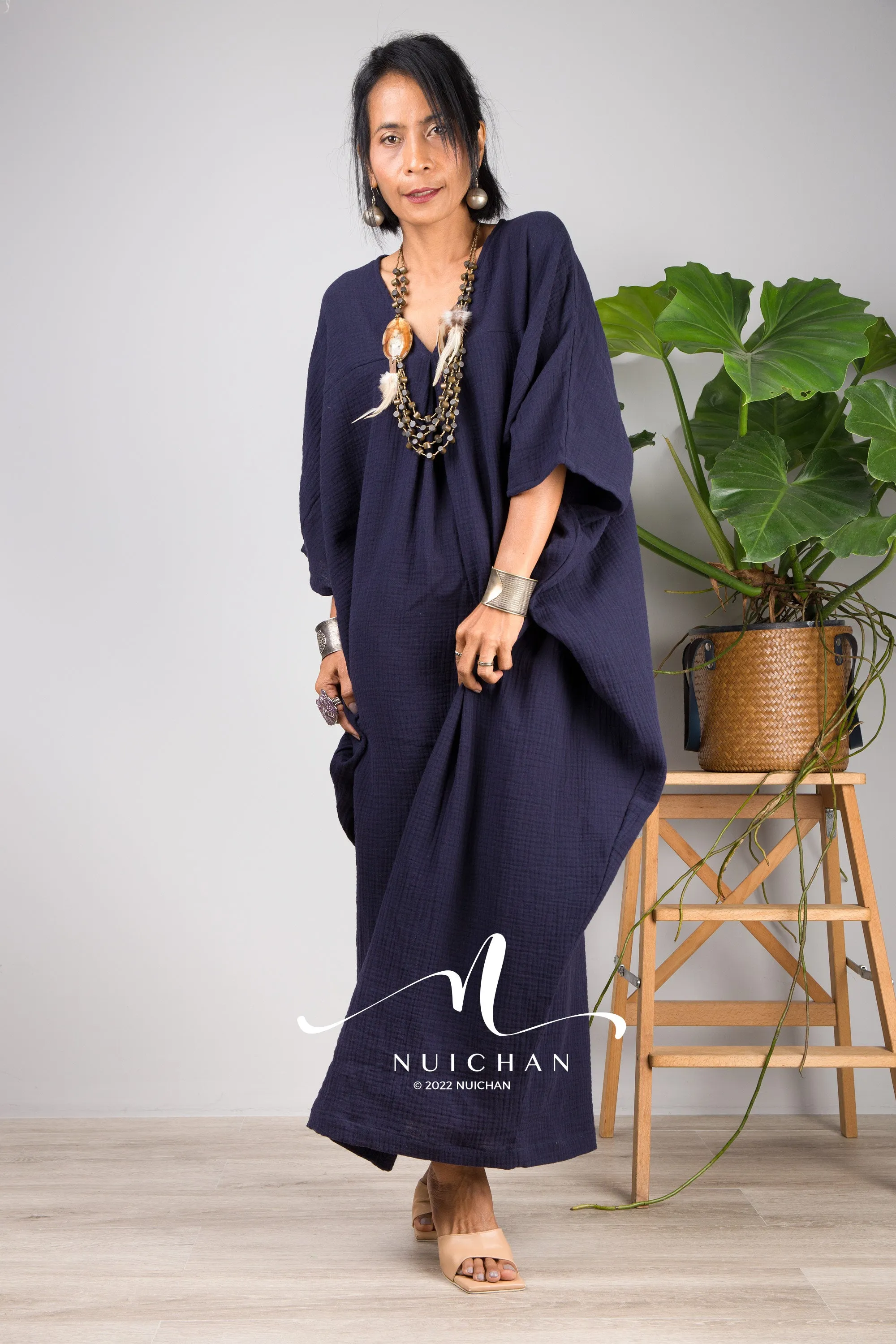 Blue Cotton Gauze Kaftan dress