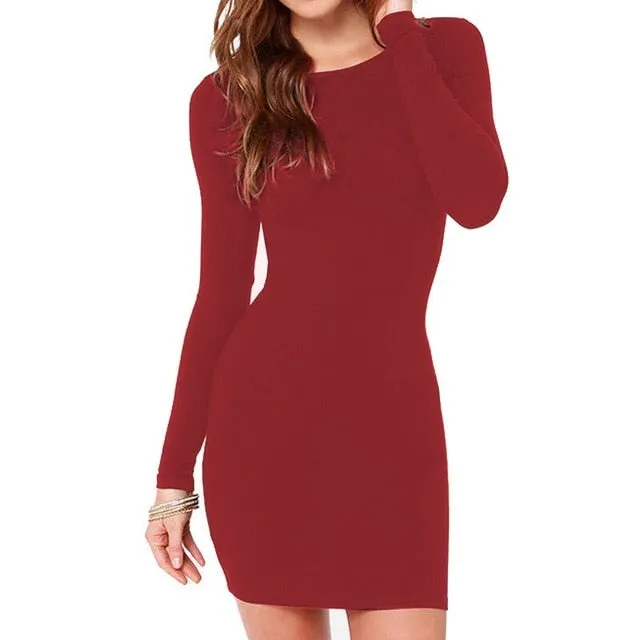 Bodycon Desses 2019 New Fashion Winter Women Solid Slim Mini Long Sleeve O-neck Sexy Party Dress ropa femenina