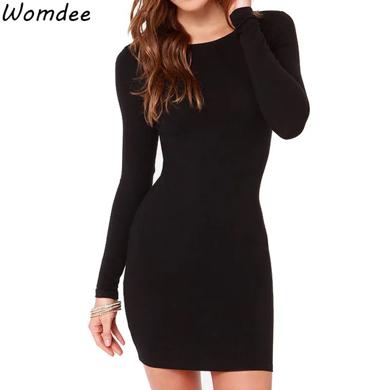 Bodycon Desses 2019 New Fashion Winter Women Solid Slim Mini Long Sleeve O-neck Sexy Party Dress ropa femenina