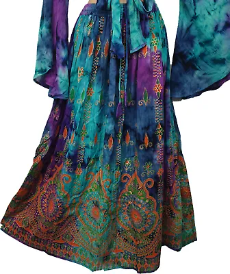 Bohemian Blue & Purple Tie Dye 2 Piece Crop Top & Maxi Skirt Set