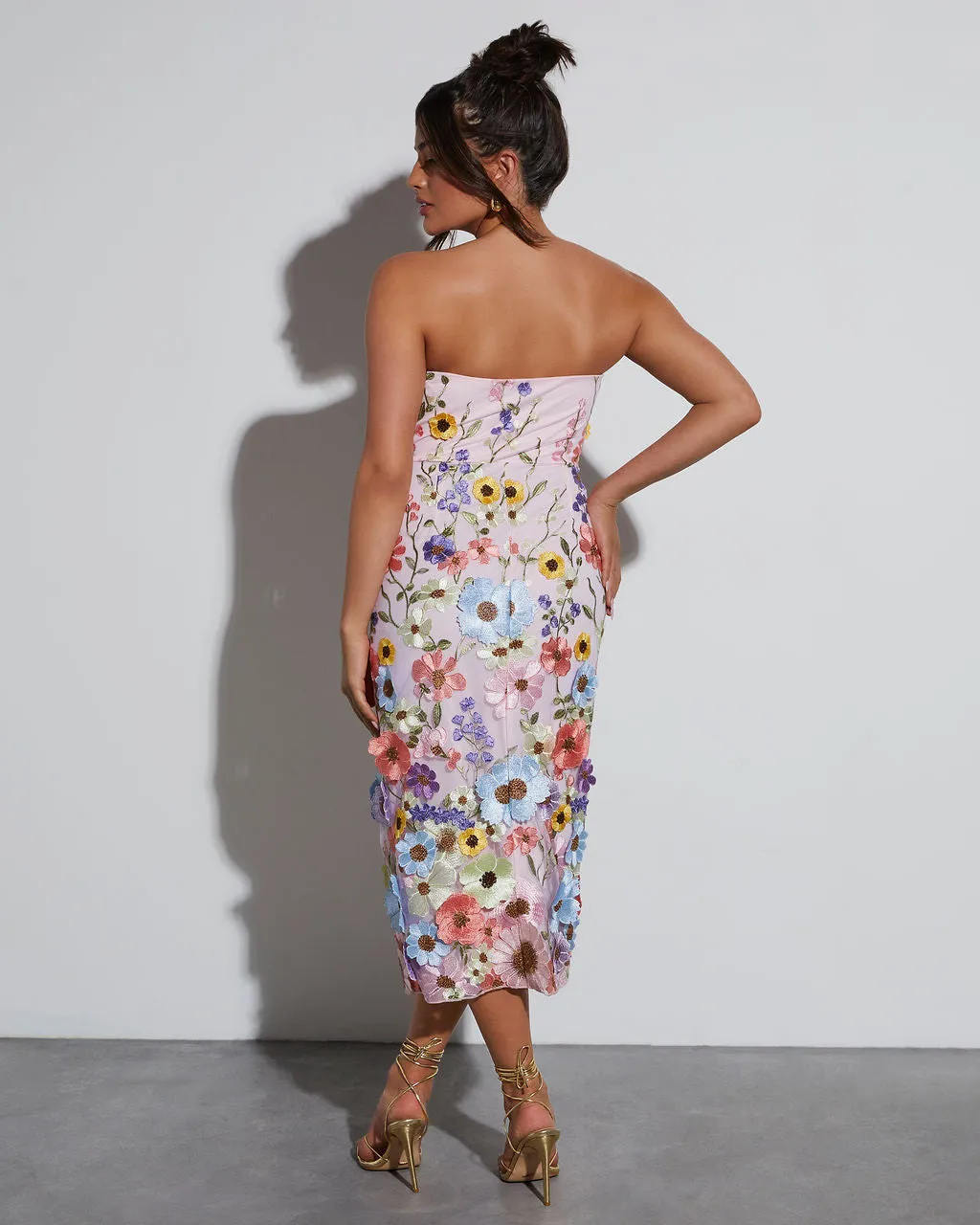 Cassie Strapless Floral Embroidered Midi Dress