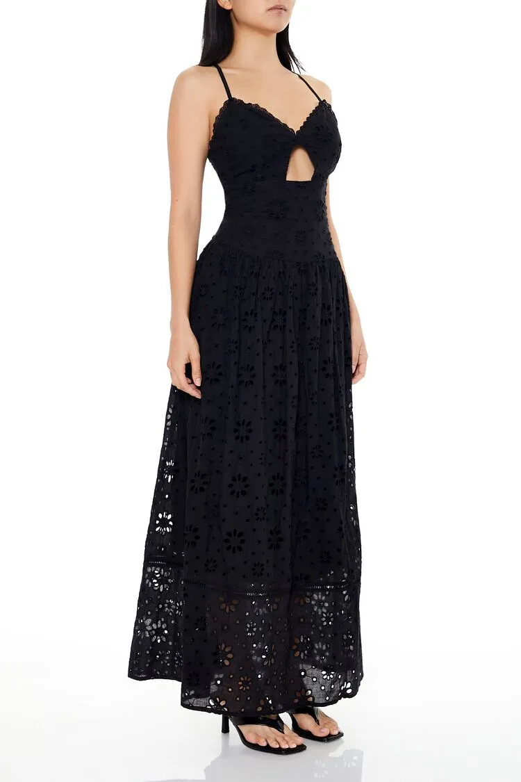 Crisscross Eyelet Maxi Dress