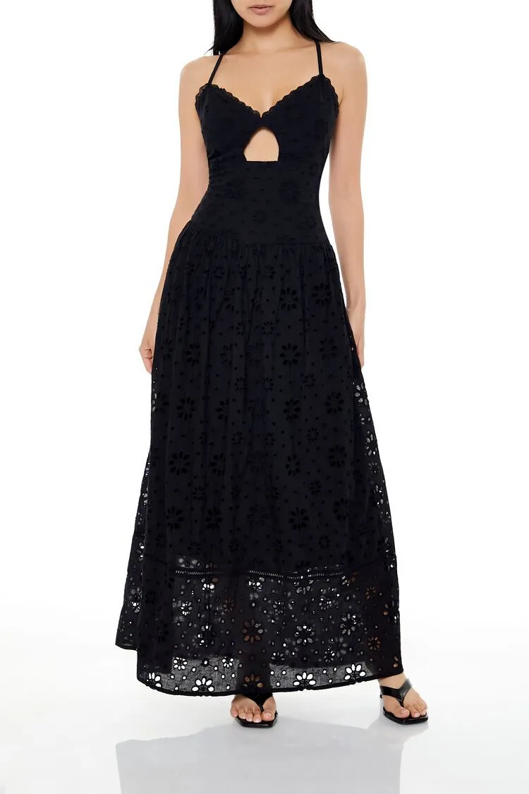 Crisscross Eyelet Maxi Dress