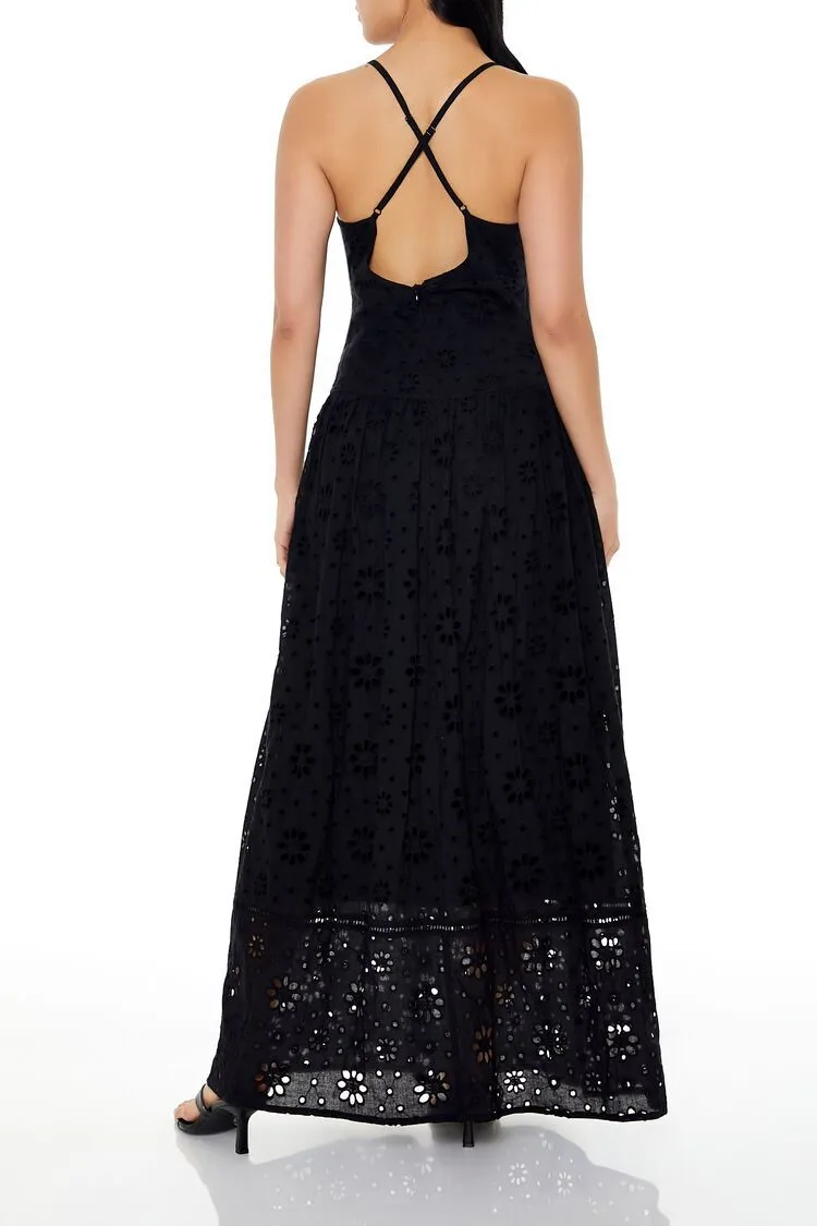 Crisscross Eyelet Maxi Dress