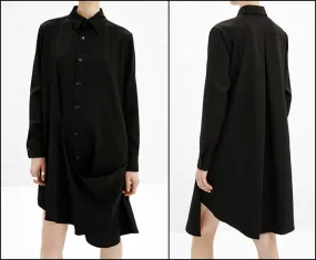 Crossover Buttoned Dress // Loose Fit Cape-Style Blouse Shirt