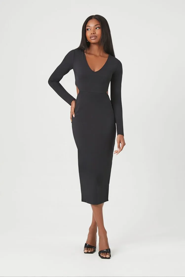 Cutout Long-Sleeve Midi Dress