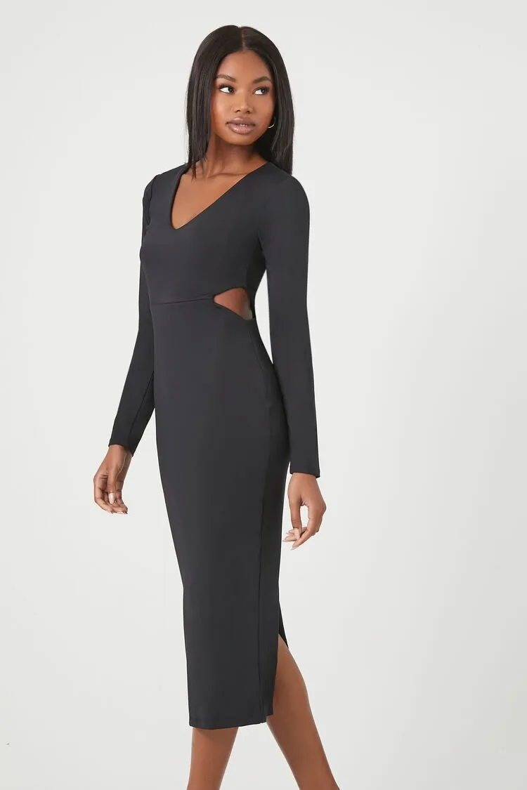 Cutout Long-Sleeve Midi Dress