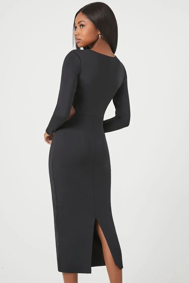 Cutout Long-Sleeve Midi Dress