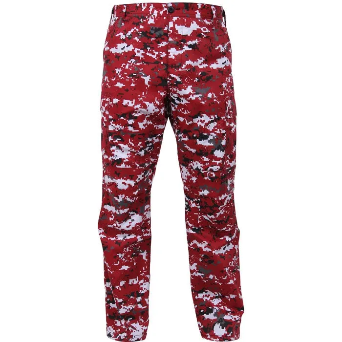 Digital Red Camouflage - Military BDU Pants - Polyester Cotton Twill