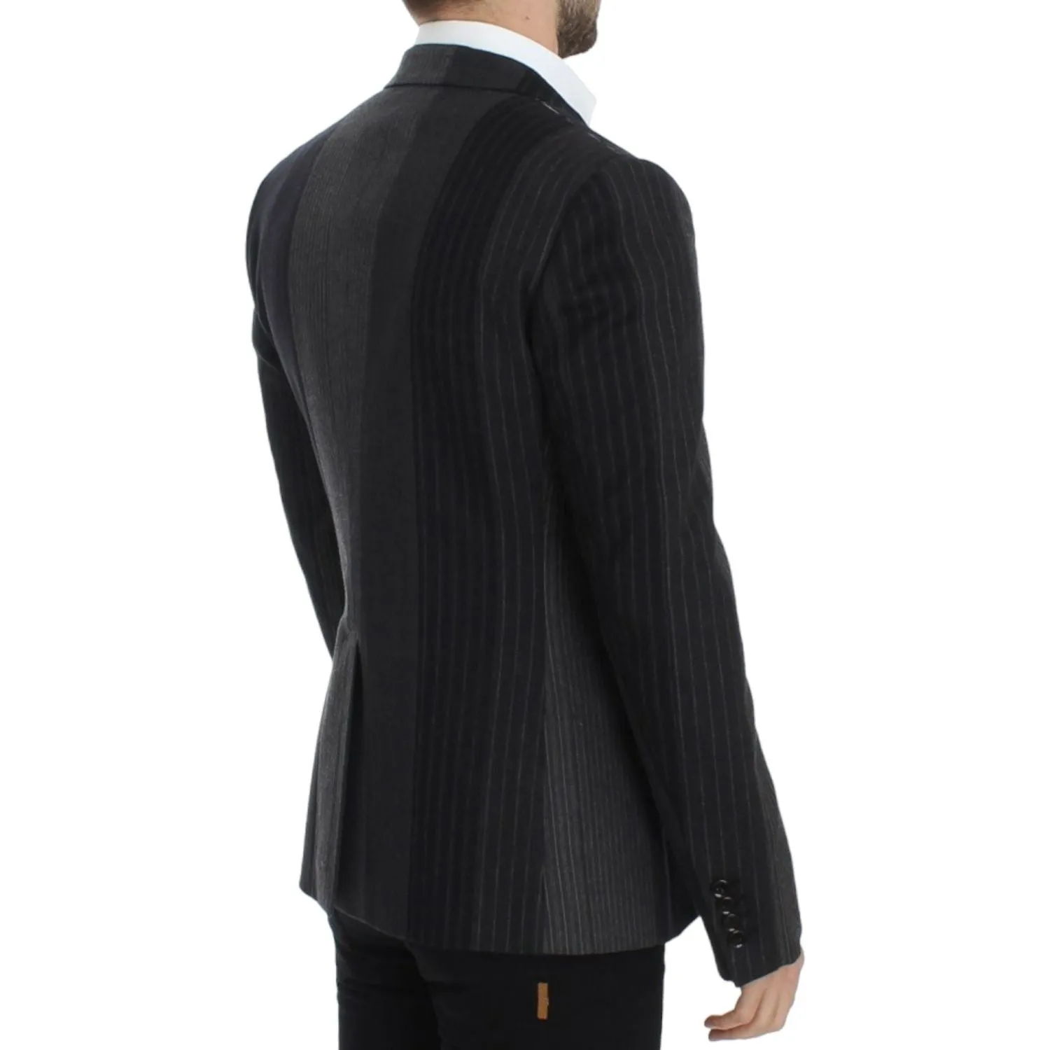 Dolce & Gabbana Elegant Gray Striped Wool Slim Blazer