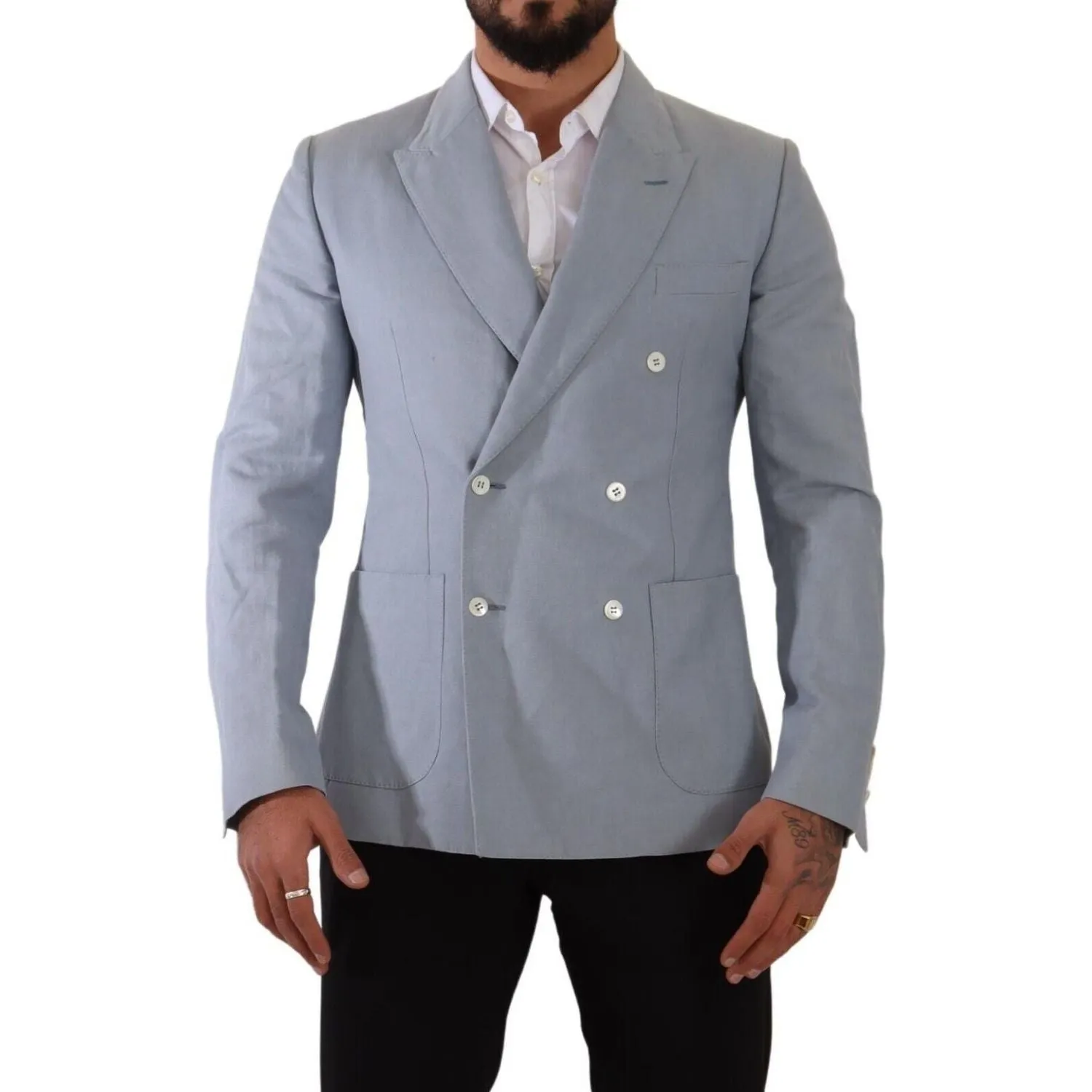 Dolce & Gabbana Elegant Slim Fit Light Blue Double Breasted Blazer