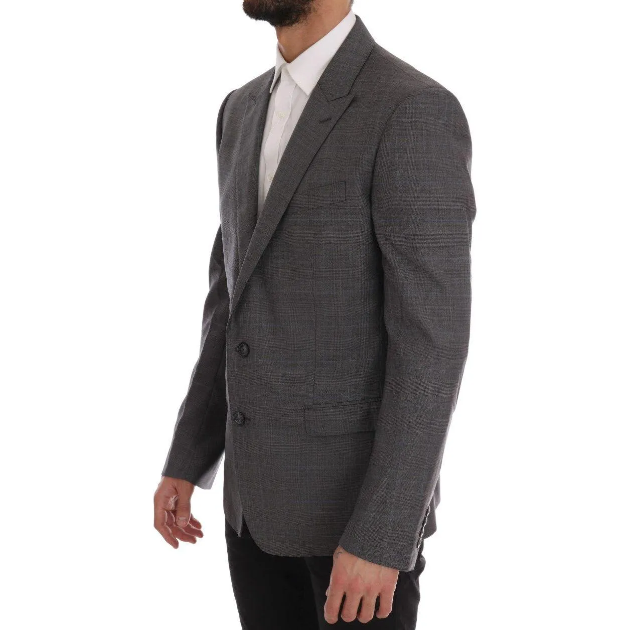 Dolce & Gabbana Sleek Gray Checkered Wool Blazer