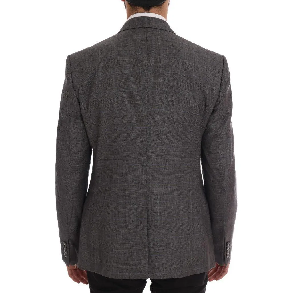 Dolce & Gabbana Sleek Gray Checkered Wool Blazer