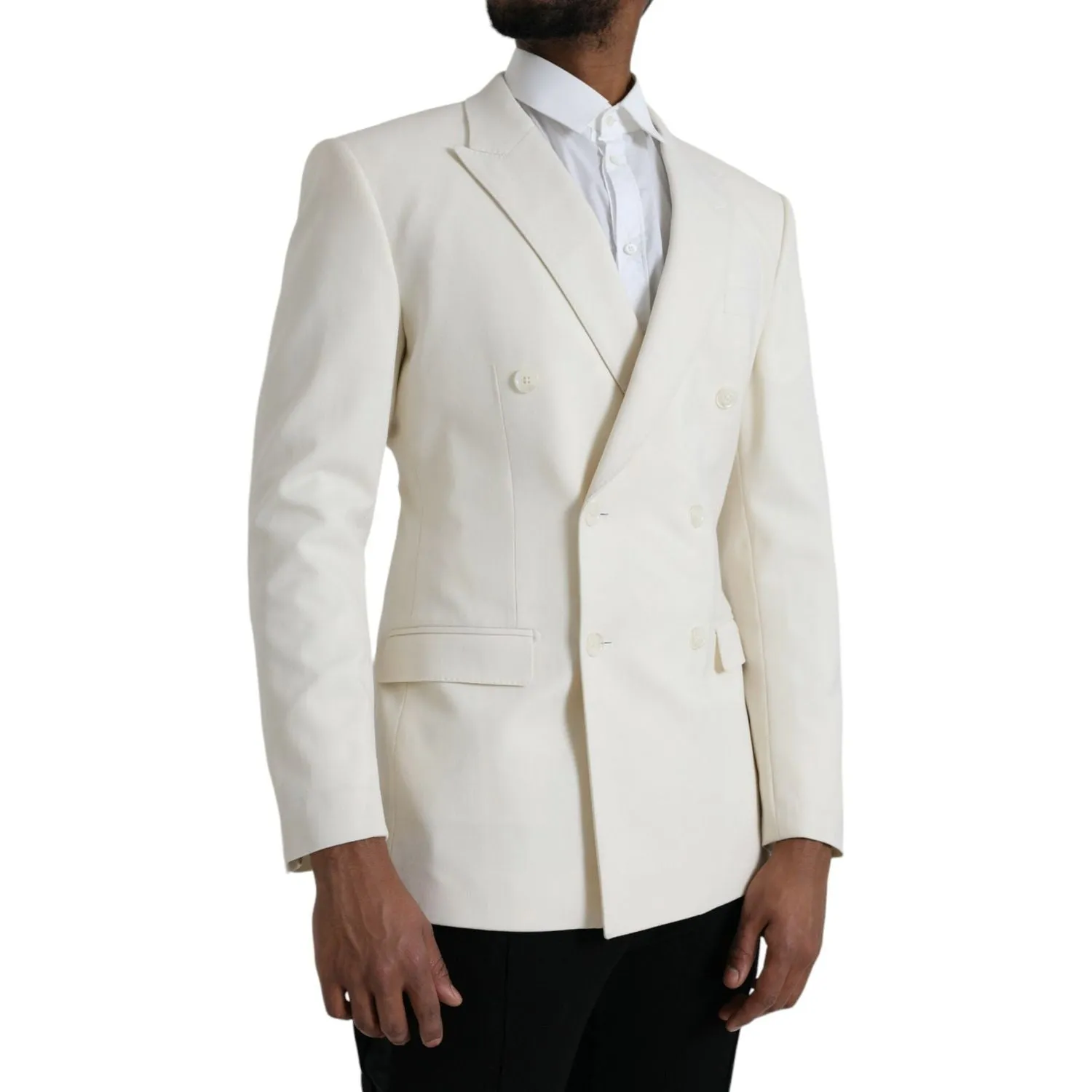 Dolce & Gabbana White Wool MARTINI Double Breasted Blazer