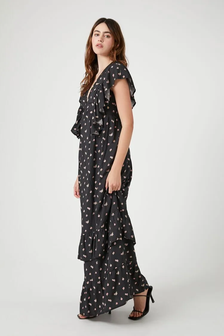 Floral Butterfly-Sleeve Maxi Dress