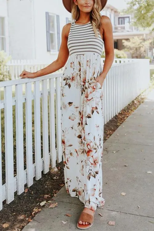 Floral Print Pocket Sleeveless Maxi Dress