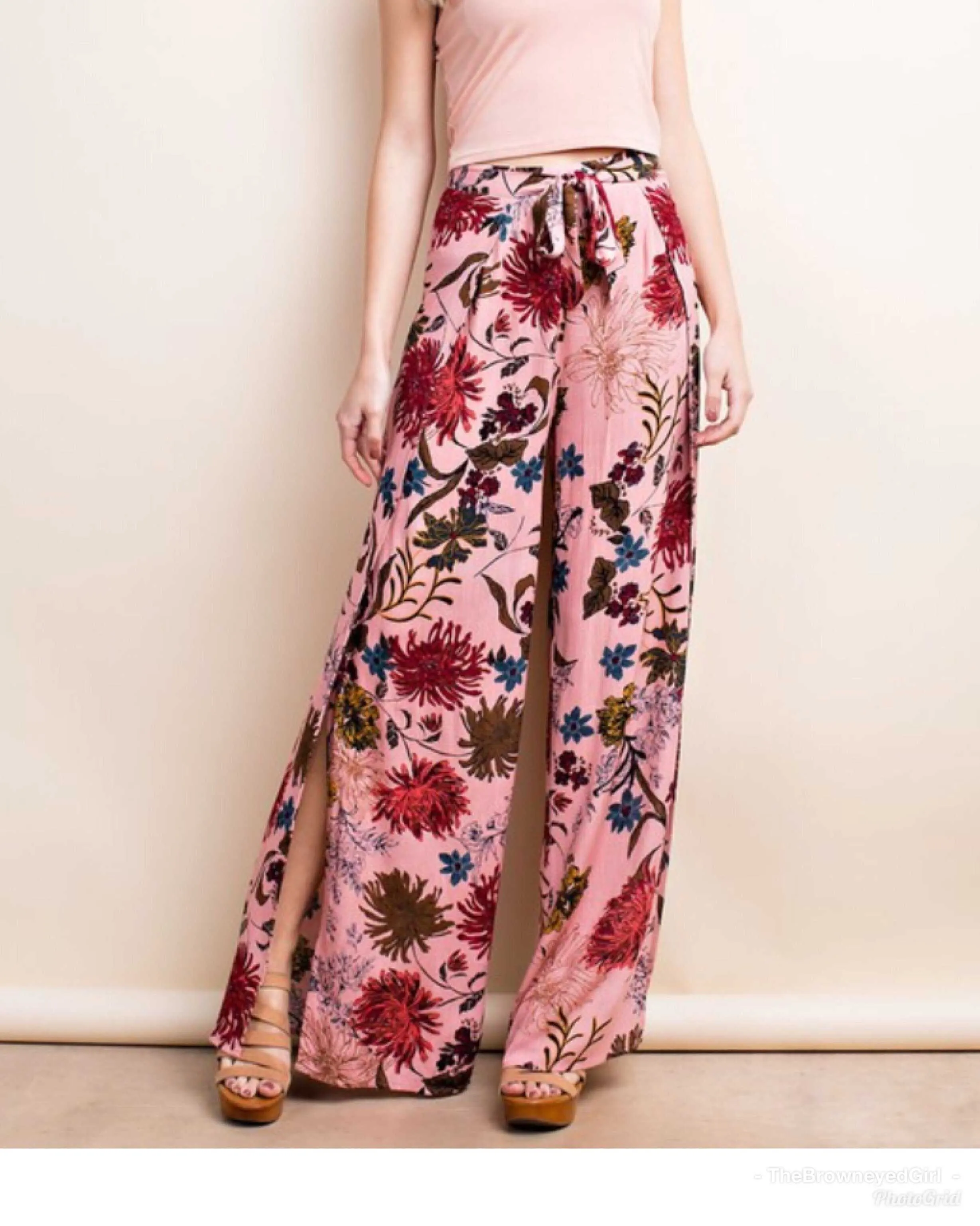 Floral Wide Leg Wrap Pedal Pants