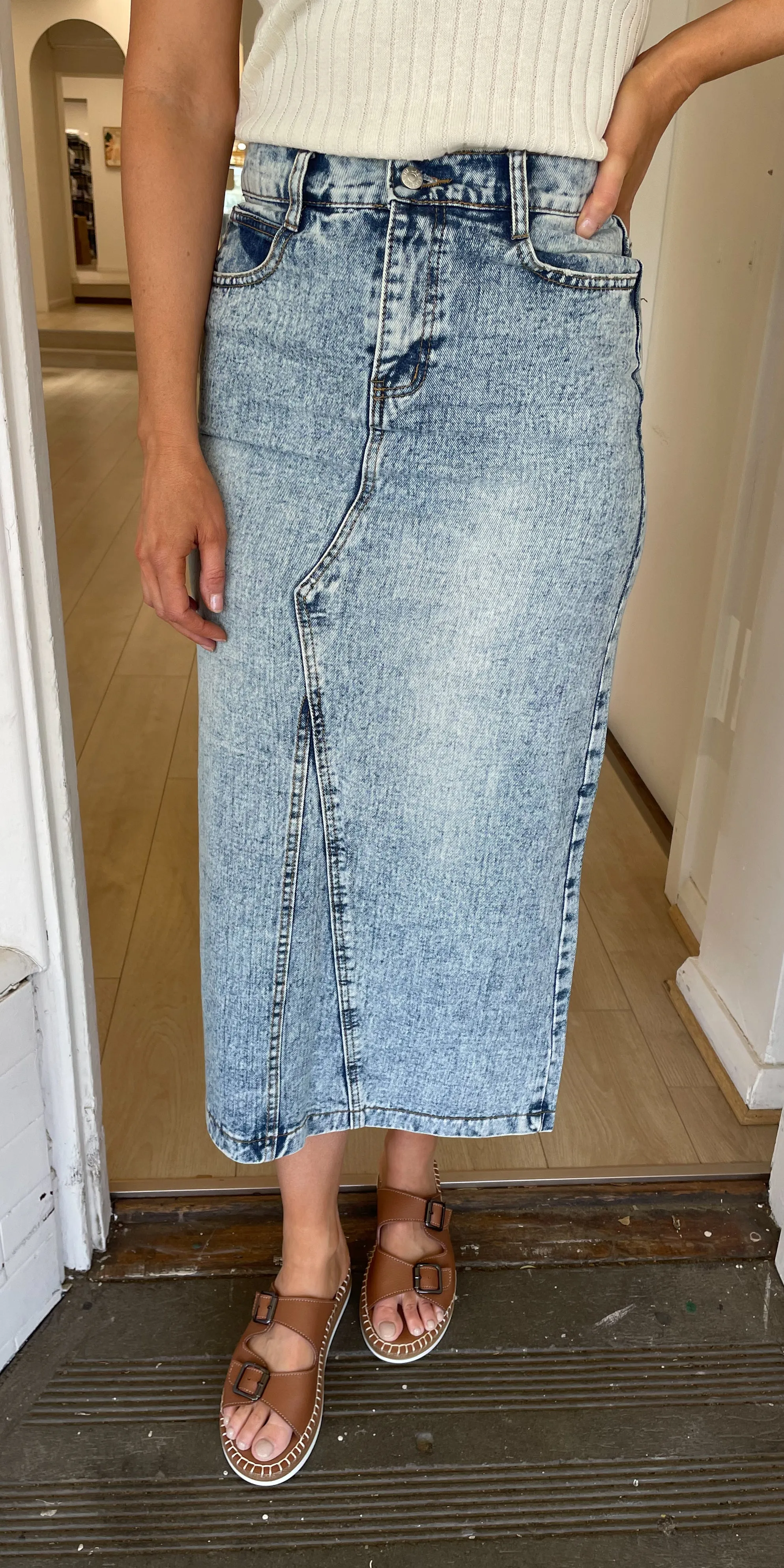 Henley denim skirt