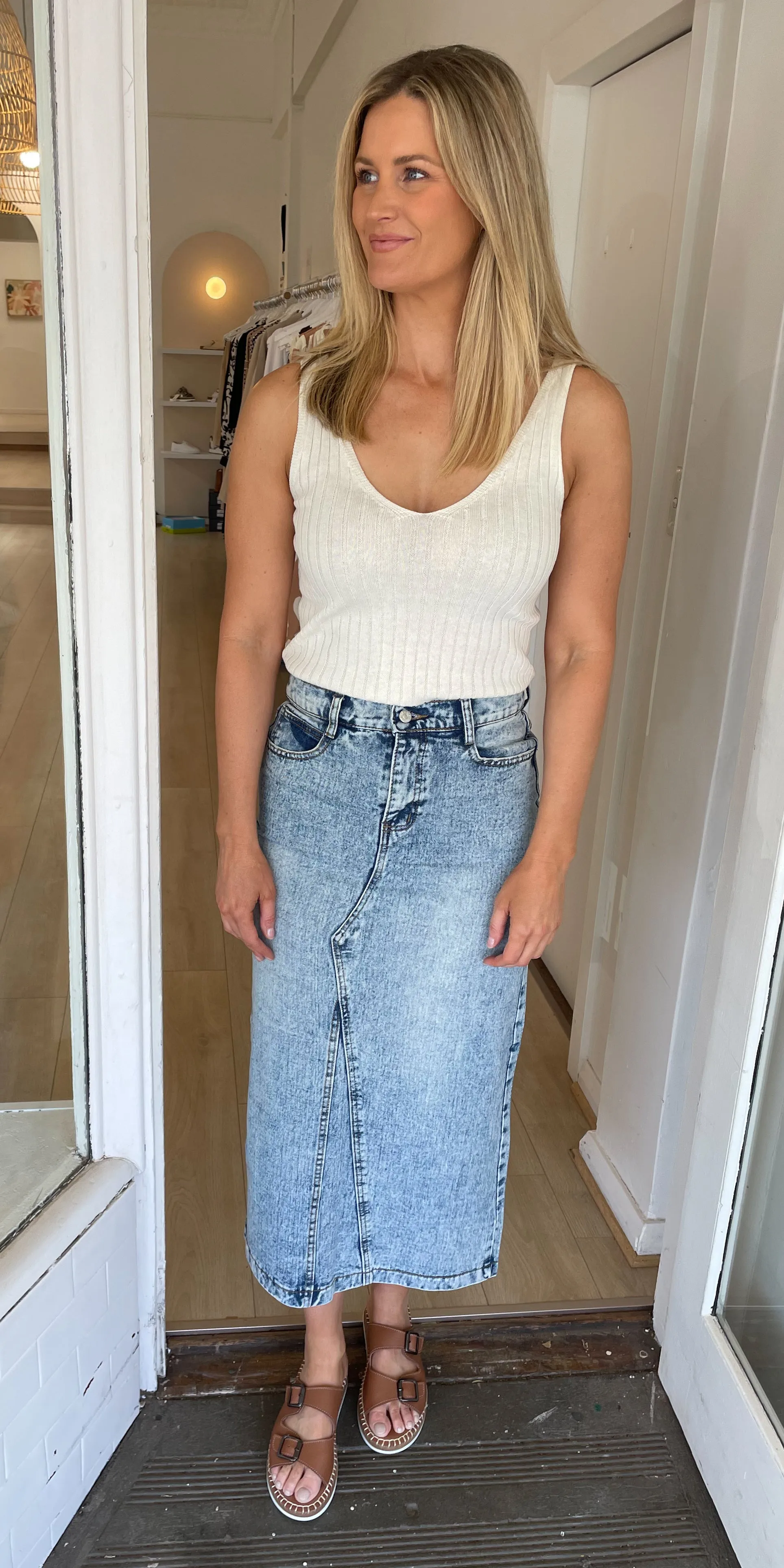 Henley denim skirt