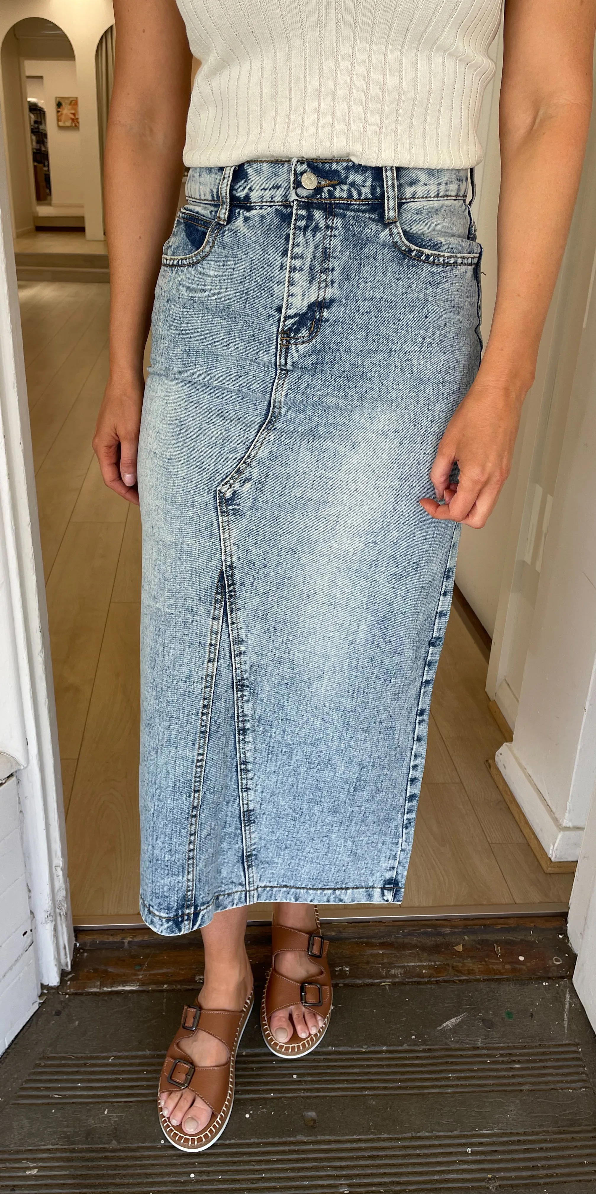 Henley denim skirt