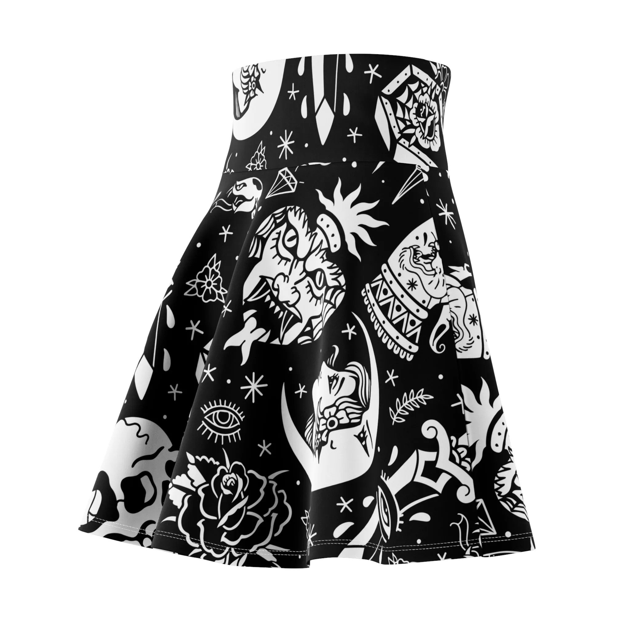 Inked Tattoo Flash Skater Skirt