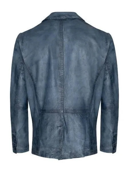 Joshua Lambskin Leather Jacket- Ice Blue