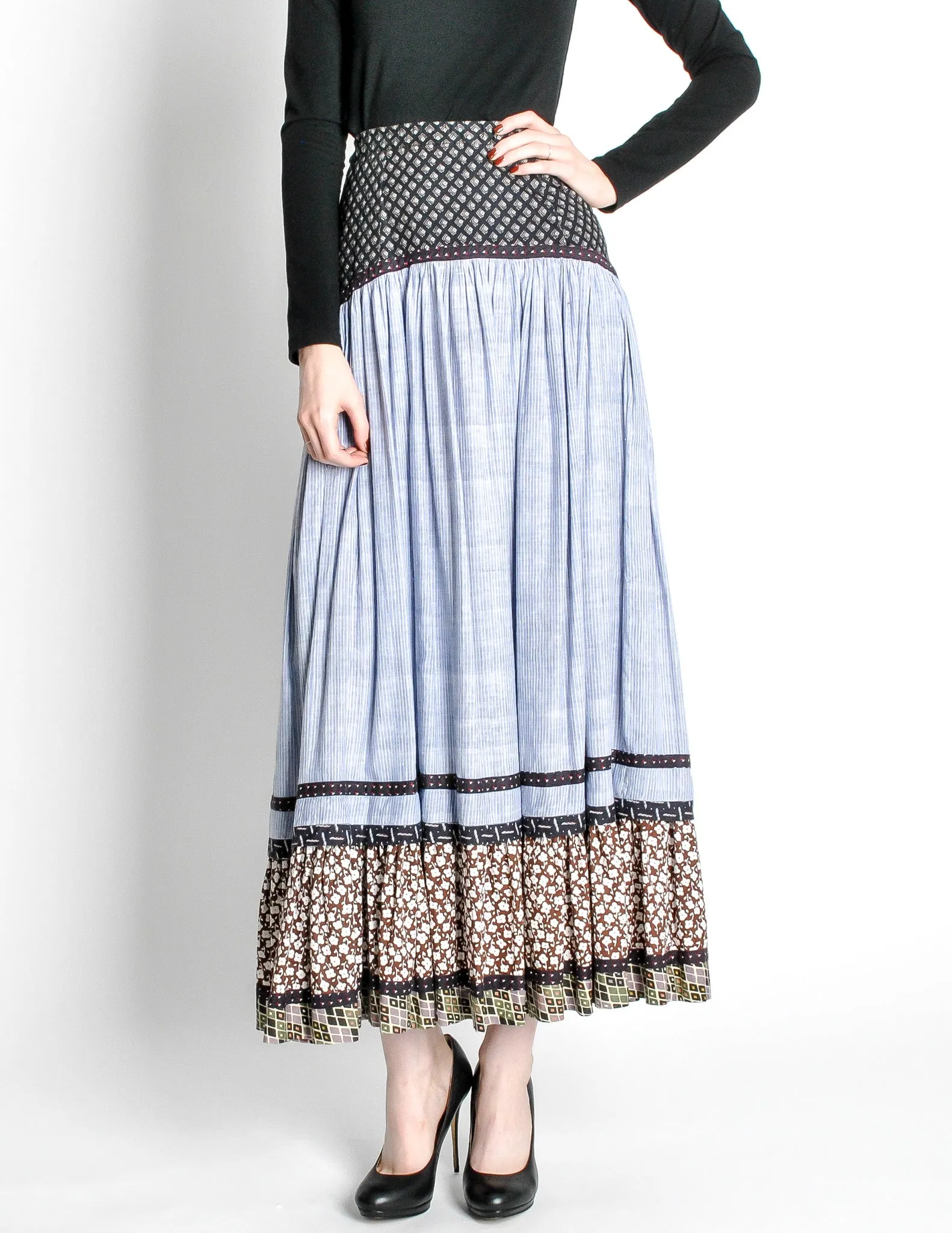 Koos Vintage Striped Floral Prairie Maxi Skirt