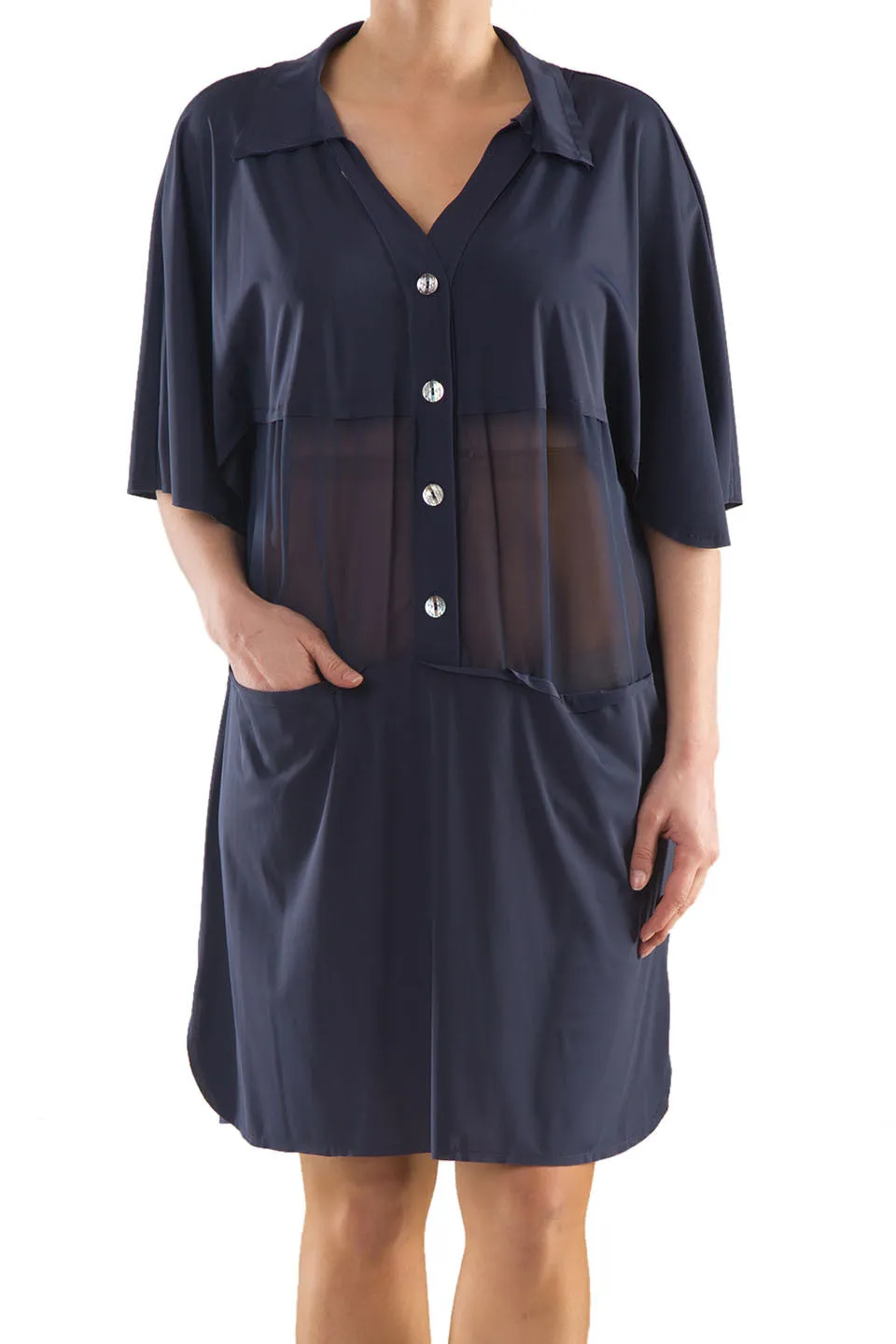 La Mouette Women's Plus Size Buttoned Chiffon Tunic Dress