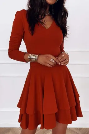 Layer V Neck Long Sleeve Dress