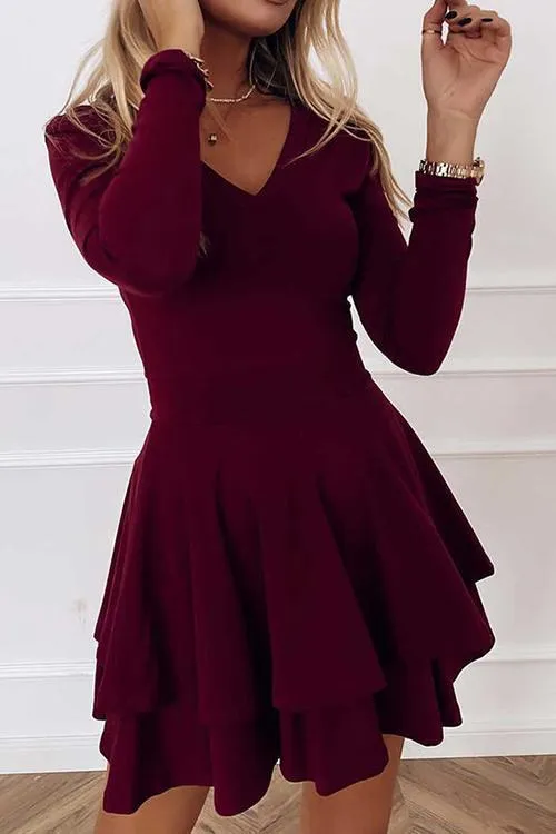 Layer V Neck Long Sleeve Dress