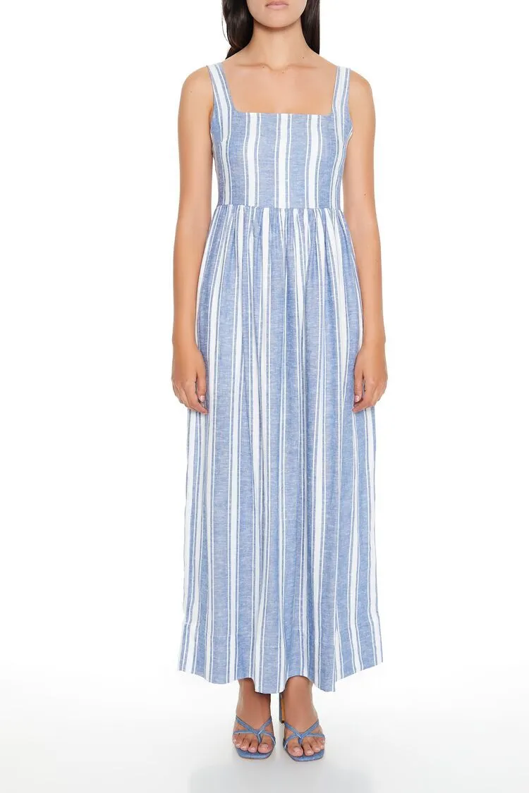 Linen-Blend Striped Maxi Dress