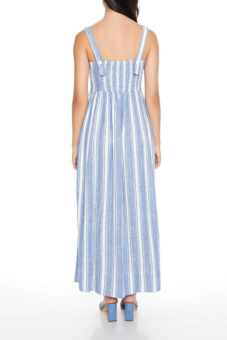 Linen-Blend Striped Maxi Dress