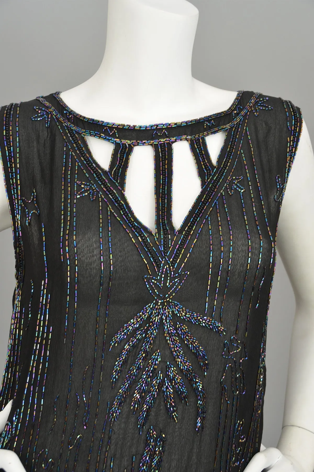 Modern does 20s Black Beaded Keyhole Neckline Deco Dress Flapper Style Dress