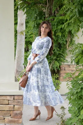 New Marbella Navy Toile Maxi Dress