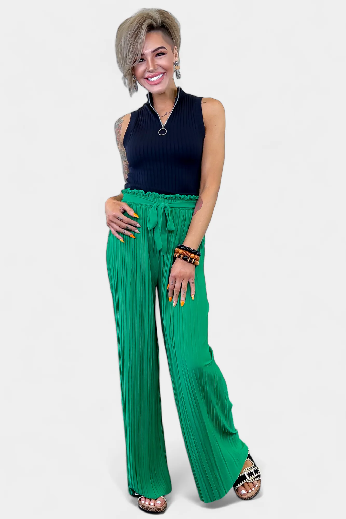 Pleated Wide Leg Pants