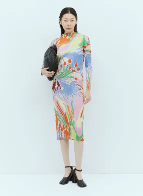 Pleats Please Issey Miyake Frosty Forest Long-Sleeve Midi Dress