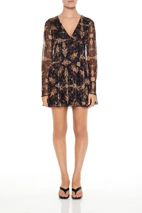 Plunging Ornate Print Mini Dress