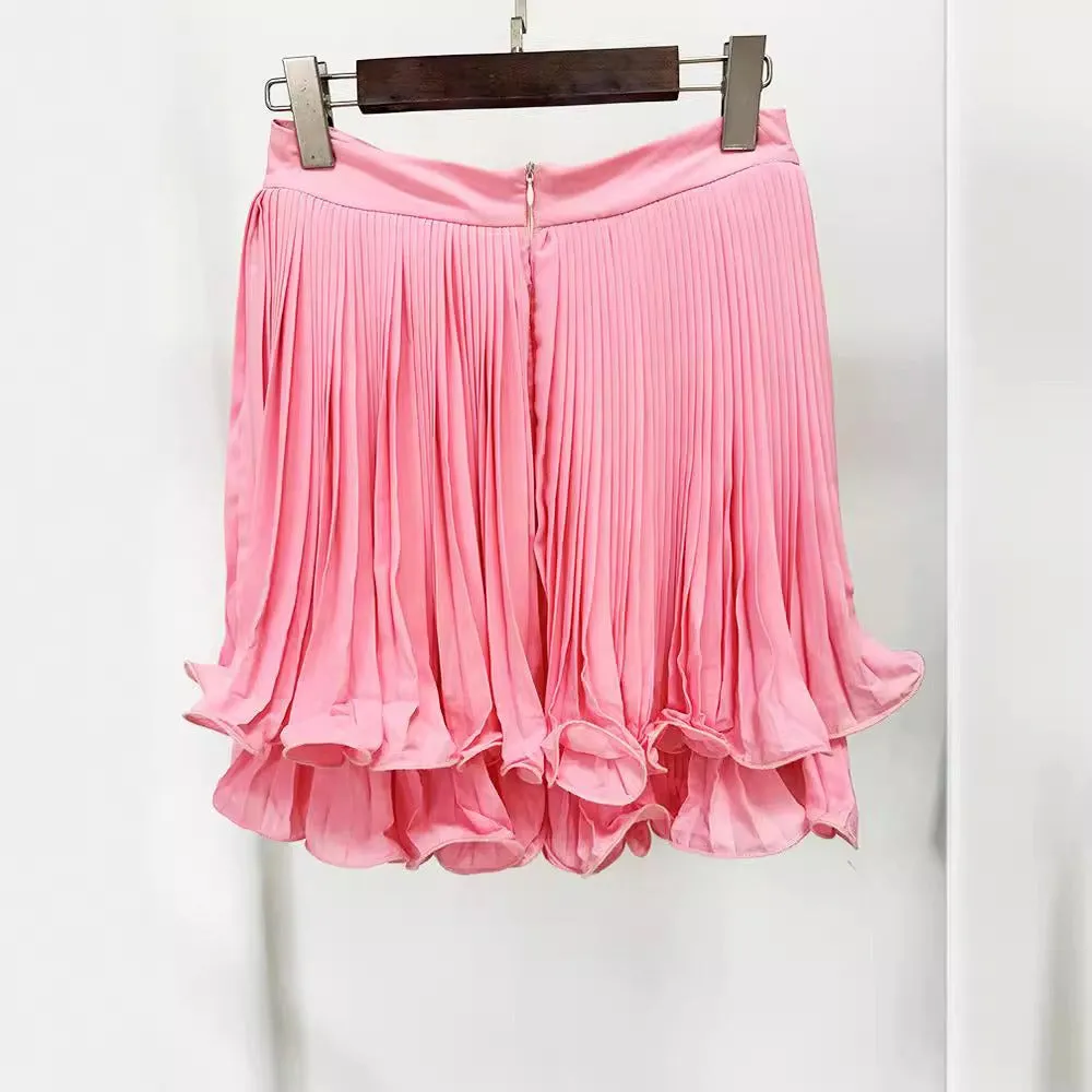 Pre Order:  Curled Double-Layer Pleated Skirt