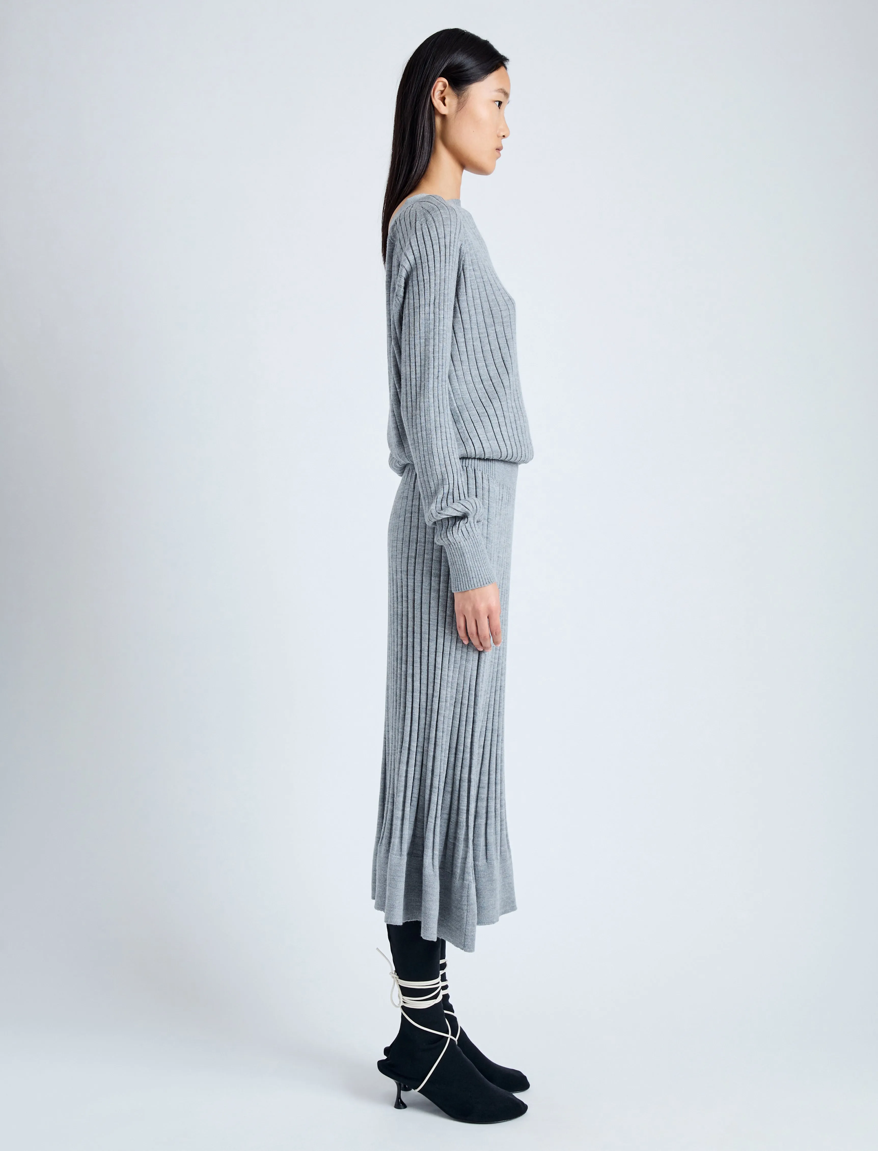 Proenza Schouler Eden Knit Dress in Superfine Merino Silk - Light Grey Melange