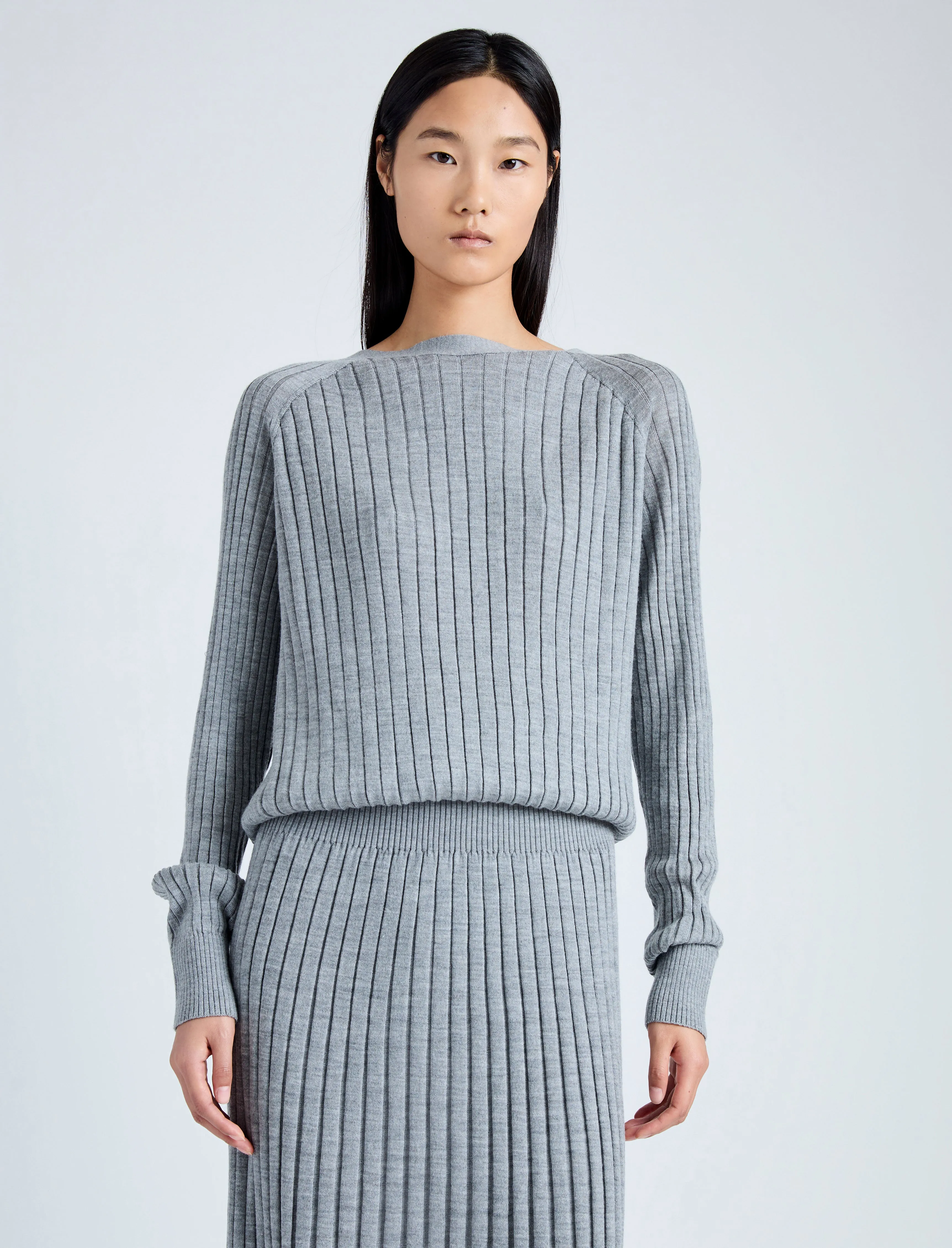 Proenza Schouler Eden Knit Dress in Superfine Merino Silk - Light Grey Melange