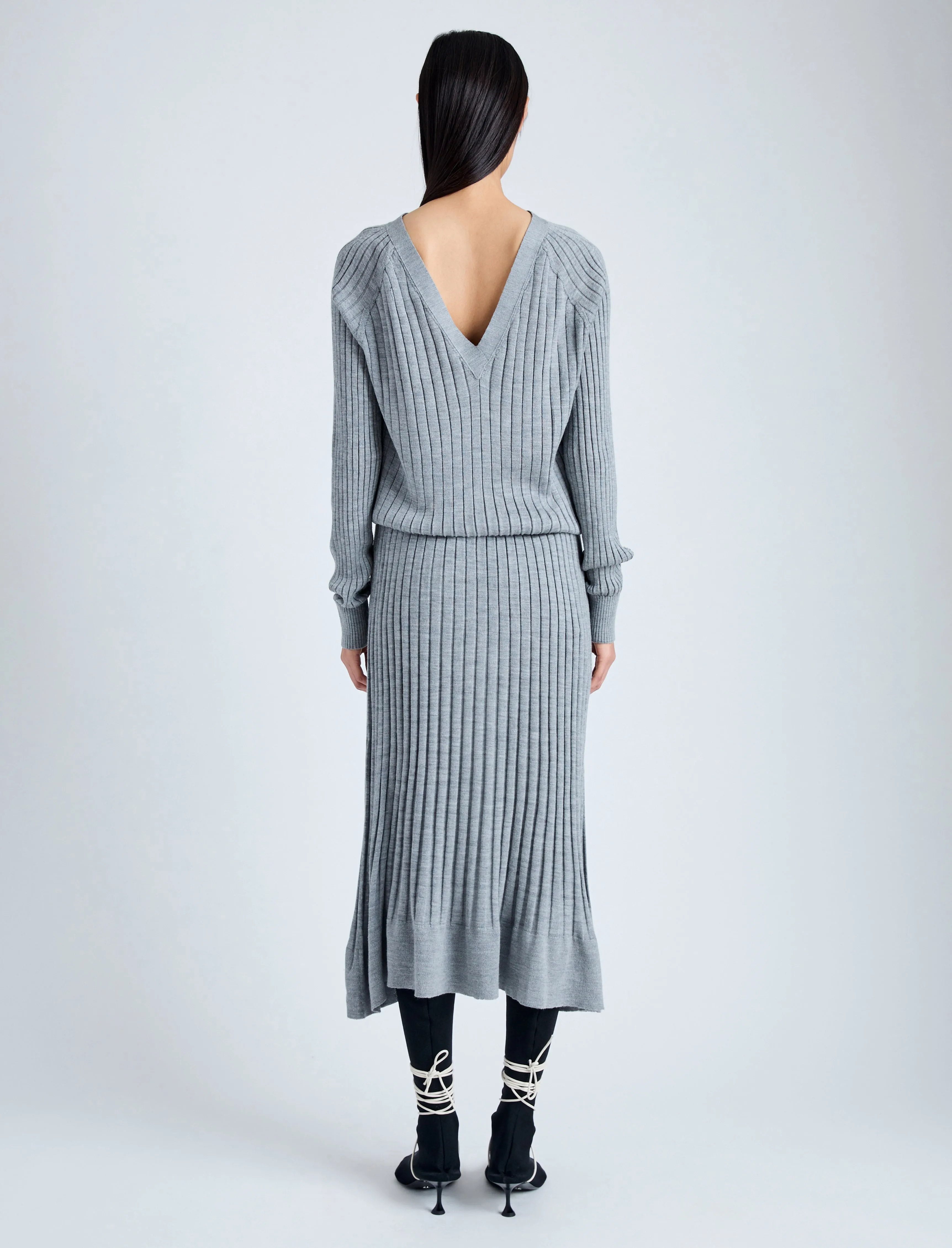 Proenza Schouler Eden Knit Dress in Superfine Merino Silk - Light Grey Melange